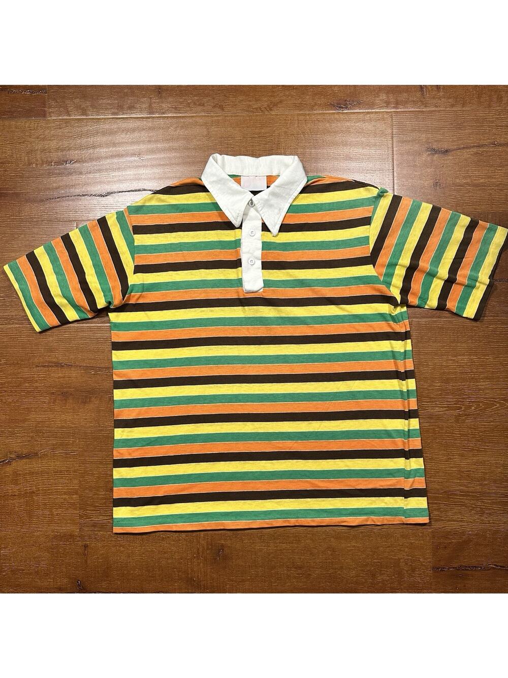 Vintage Sears Kings Road Polo Shirt Mens L Stripe Dagger Collar Knit VTG Retro